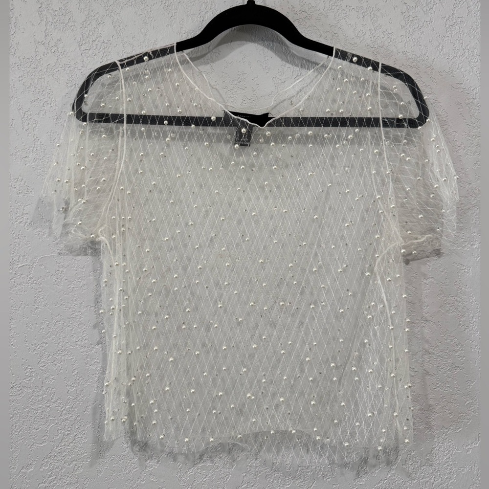 Forever 21 White Sheer Blouse with Pearl Details